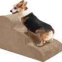 Dog Stairs, High Bed Climbing, Non-Slip Balanced Dog Indoor Step, 3 Steps High Density Foam Dog Ramps, Best for Older Dogs, Cats, Small Pets(Khaki)