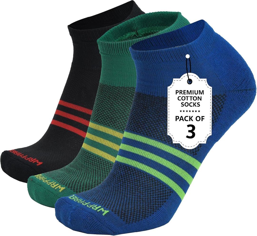 WRPPAREL Cotton Mens Low Ankle Athletic Socks Gifting Sports Running Gym Yoga Workout - 3 & 6 Pairs (6-8/8-10/10-13) (S)