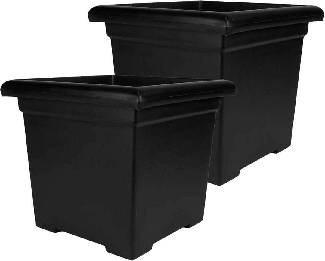 The HC Companies Accent Square Plant Pot w/Drainage - Classic Planters for Outdoor Plants & Indoor Plants - Lightweight & UV-Resistant Square Planter Box (15.5, Black, Pack of 2)