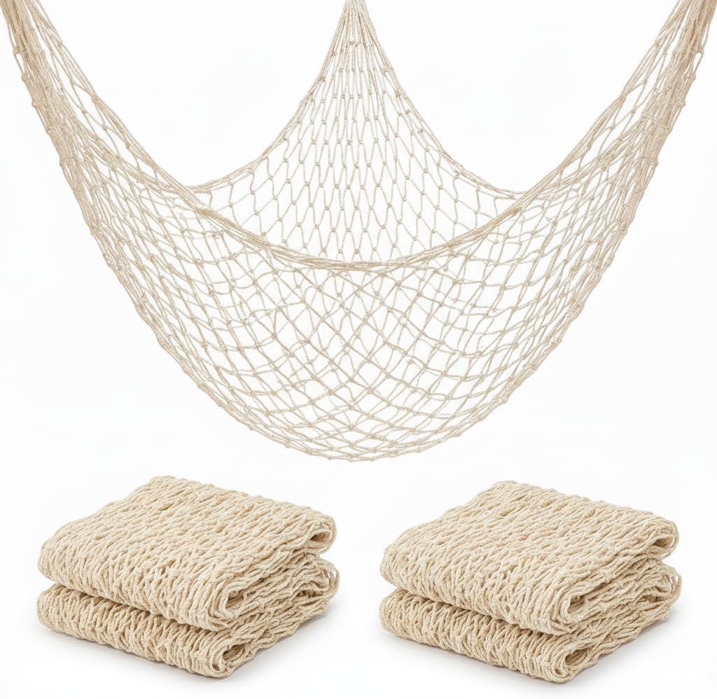 Sukh Fish Net Decorations for Party - 2PCS 39.37 * 78.74 in Fishing Net Decoration Netting for Wall Photo Hanging Nautical Fishnet Table Runner Decorative Ocean Theme Birthday Party Rope Nets