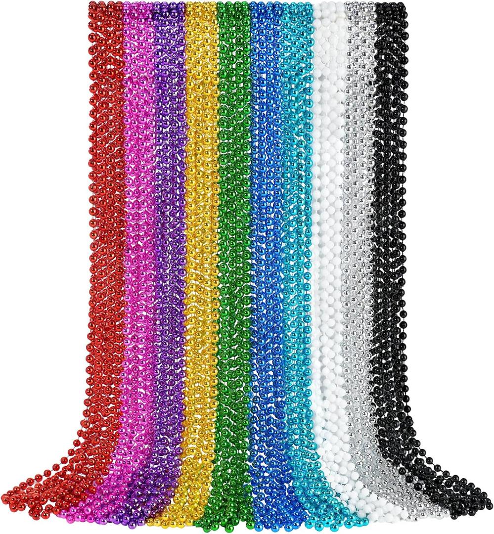 YAXINRUI 30 PCS Mardi Gras Beads, Party Beads Necklaces for Mardi Gras, Christmas, St. Patrick's Day, Beads Party Favors, Metallic Colorful Mardi Gras Beads Throw Beads Accessories in 10 Colors