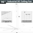 Ohniyou 96'' Industrial Ceiling Fan No Light - High CFM Large Metal Fan with 8 Aluminum Blades, Remote/APP Controlled, DC Motor, for Shop, Warehouse, Gym, Black