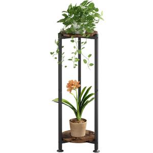 Plant Stand Indoor Corner Tall 2 Tier Metal Modern Flower Storage Plant Shelf Holder for Living Room Balcony Garden,Black (2 Tier-Black Round)