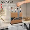 FINDKING Magnetic Knife Block, Double-Sided Knife Holder with Strong Magnets, Acacia Wood and Black White Resin, Countertop Kitchen Knife Storage Stand (12 10 Inches, Without Knives)