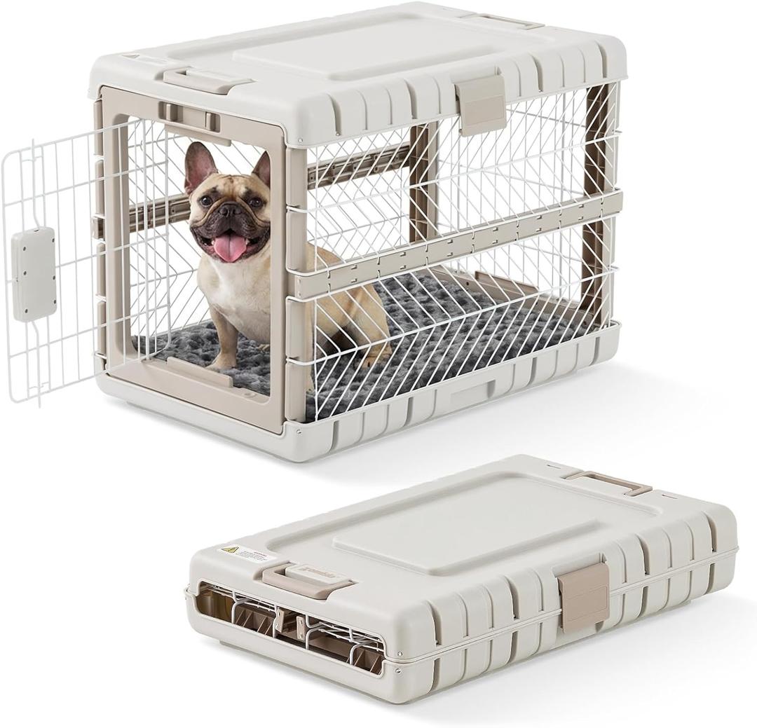 ZOMISIA Collapsible Dog Crate with Bed Mat, 28'' Foldable Dog Kennel for Medium Dogs, Tool-Free Portable Cage with 2 Rolling Wheels & Handles, Pet Carrier for Indoor Outdoor