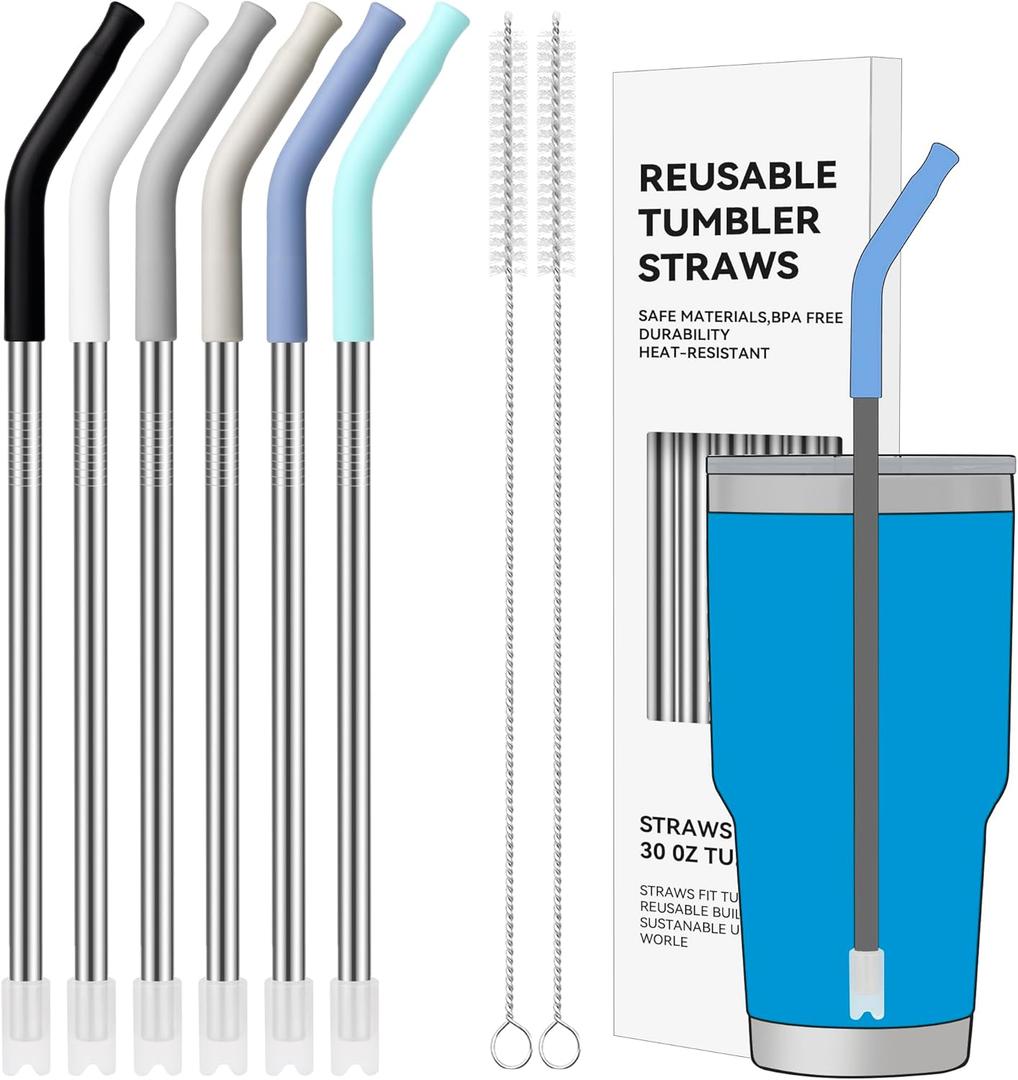 30 oz Straight Metal Straws with Silicone Tip for 30 oz Tumbler, 6 Pcs Stainless Steel Reusable Drinking Metal Straw for YETI, STANLEY, US Acrylio, BJPKPK, Simple Modern and so on (1)
