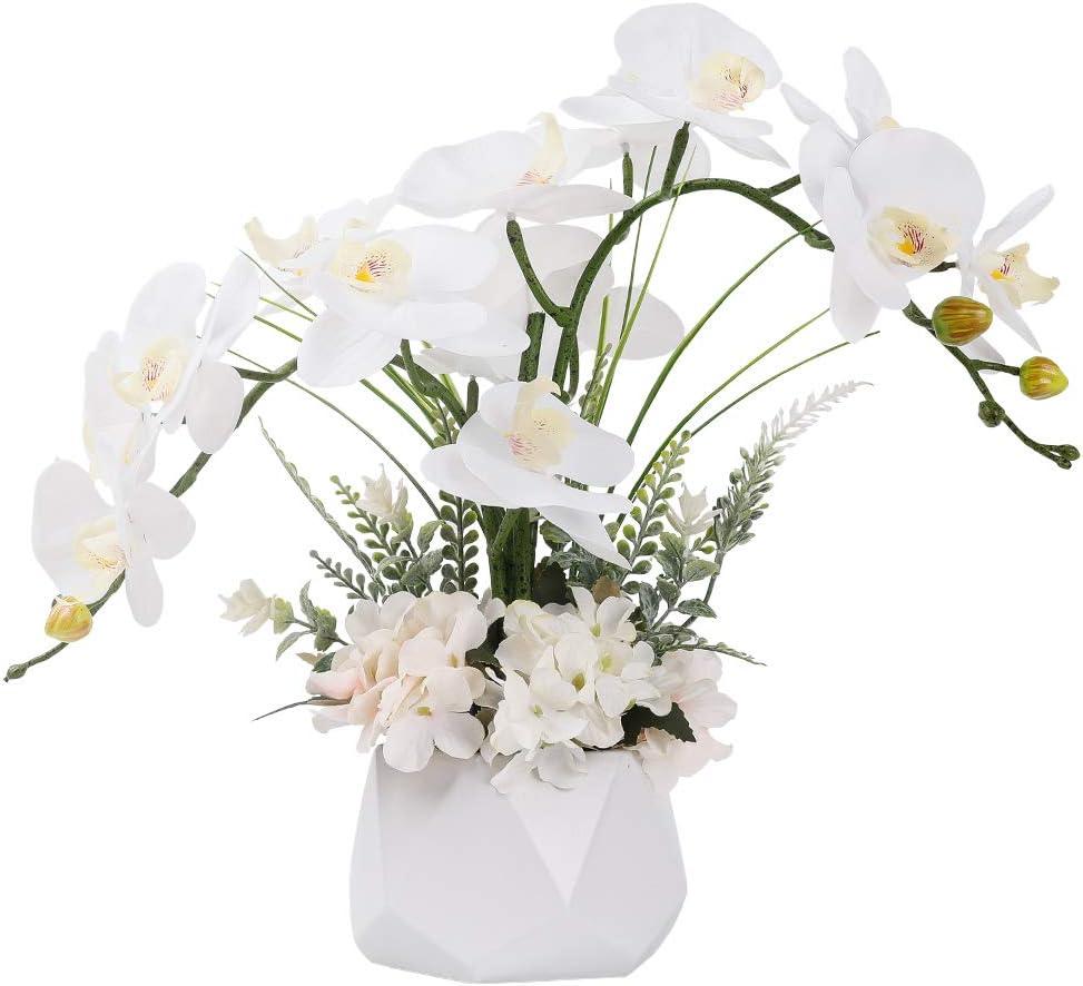 LESING Artificial Potted Orchid Flower for Table Centerpieces,Real Touch White Fake Orchid Flowers in Vase for Home Decoration (Style 2,White Vase)