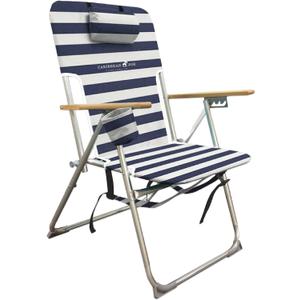 CARIBBEAN JOE Folding Beach Chair, 4 Position Portable Backpack Foldable Camping Chair with Headrest, Cup Holder, and Wooden Armrests, 300lbs Capacity