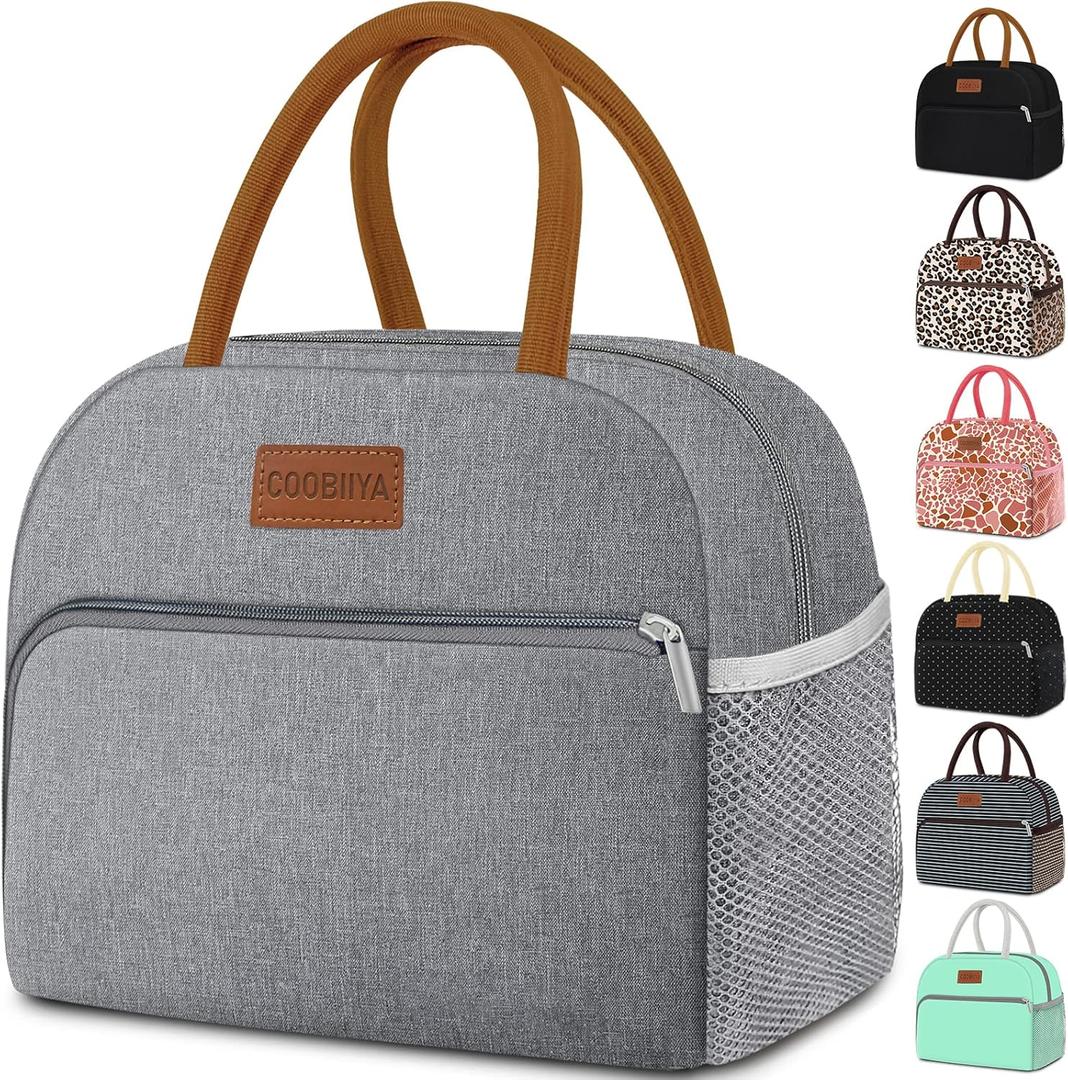 Coobiiya Lunch Bag Lunch Box for Women Men, Small Leakproof Cute Lunch Tote Large Capacity Reusable Insulated Cooler Lunch Container for Work/Office/Picnic/Beach-Grey (Gray)