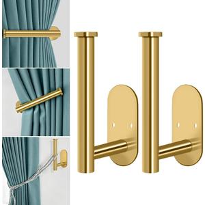 MGahyi Curtain Tiebacks, 2pcs Adhesive and Screw-in Curtain Holdbacks Curtain Holders for Wall Mounted Curtain Pull Backs, Gold Adhesive Curtain Hooks for Drapes