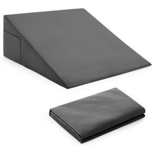 Horbaunal Dark Grey Bed Wedge Pillow Cover with Zipper Design, Wedge Pillowcase Protector with Side Pocket for Storage, 24" L x 24" W x 12" H (Pillow Not Include)