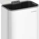 SONGMICS Kitchen Trash Can, 13-Gallon (50 L) Garbage Can with Lid, Stainless Steel, Soft Close and Stays Open, Inner Bucket, Wide Non-Slip Pedal, Cloud White ULTB547W01