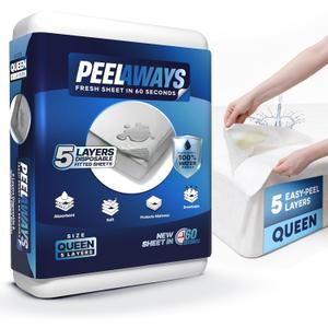 Peelaways Incontinence Bed Sheets & Waterproof Mattress Protector 5-Layer Disposable Fitted Sheets for Elderly, Caregivers & Bedwetting | Soft, Breathable, Leak-Proof | Queen 80"x60"x12"