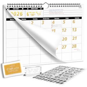 4 x Undated Wall Calendar 24-Month with Number Stamps, 11.8"x8.6" | Blank Perpetual Hanging Planner 29.5cmx21.6cm | Kit Includes Gold Ink Pad & Storage Bag, for Home Office School