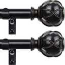 Black Curtain Rods 2 Pack, HOTOZON Curtain Rods for window 32 to 58 Inch, New Splicing Window Rods for Windows, 3/4 Inch Single Drapery Rod with Netted Finials