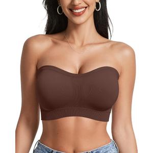 OEAK Supportive Strapless Bras for Women Push Up Wireless Bandeau Bra Non Slip Seamless Bras Comfortable Padded Bralette L