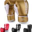 Boxing Gloves for Men & Women, Premium Leather Sparring Heavy Bag Training Gloves, Pro Punching Bag Gloves for Muay Thai, Kickboxing, MMA (10OZ, Gold)