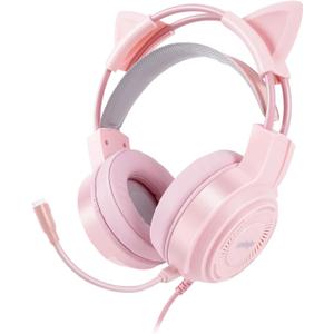 Upgraded Pink Gaming Headset for PS4, PS5, Xbox One, PC, Switch, Laptop, Mobile  Cat Ears, Noise-Canceling Mic, 7.1 Surround Sound, LED Light, Soft Memory Earmuffs for Ultimate Comfort