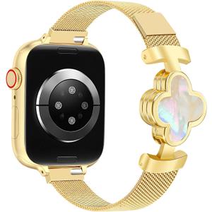 MOINSPIRE Slim Mesh Metal Band for Women with Small Wrists Compatible with Apple Watch 38mm 40mm 41mm 42mm(S10/11) Four-Leaf Clover Magnetic Milanese Loop Strap for iWatch Series 11/10/9/8/7/6/5/4/SE/3/2/1