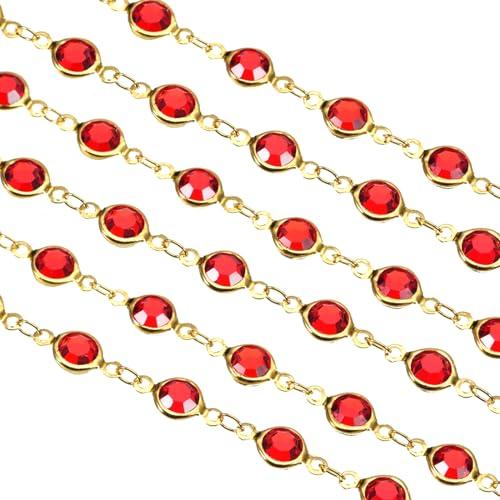 uxcell 2 Yards Red Rhinestone Chain Bulk with Gold Plated Brass Chain for Jewelry Making Craft DIY Bracelet, Necklace, Glass, Shoes, Clothes Decoration (1 Yard for Each Piece)