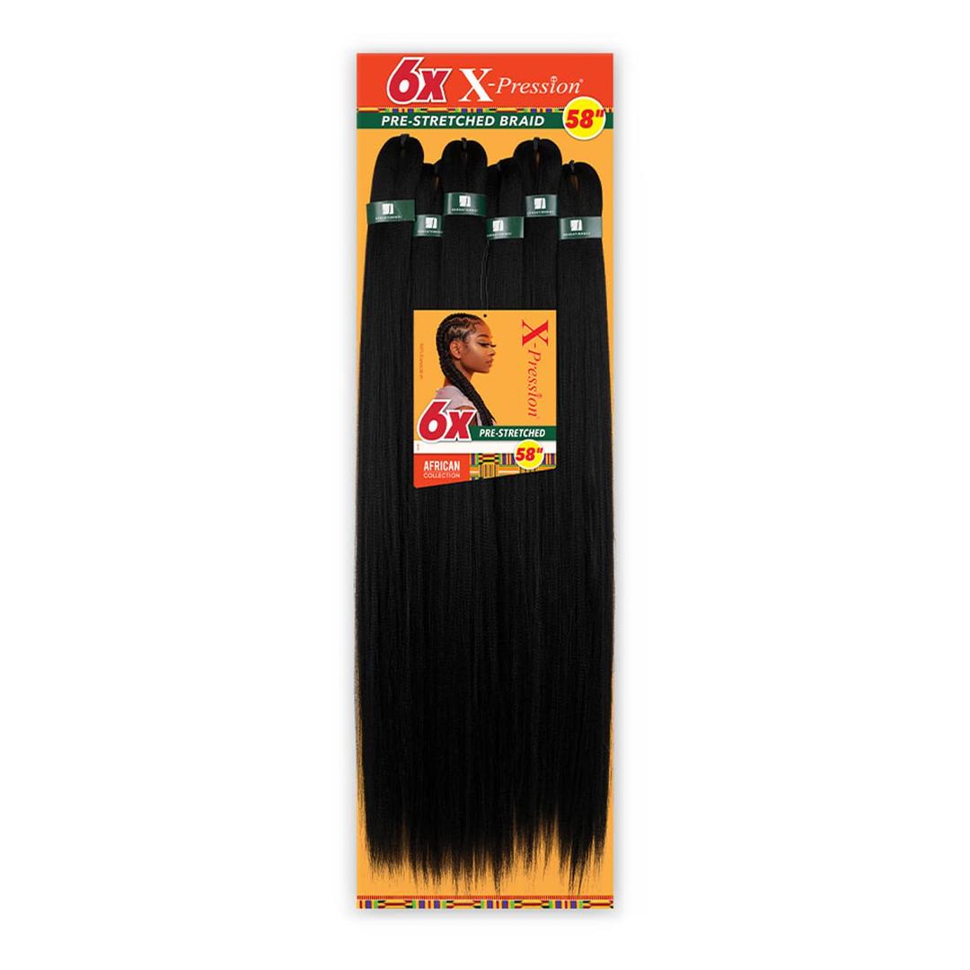 Sensationnel Xpression prestretched braiding hair - Kanekalon flame retardant smooth yaki braid hair extension 6X 58 inch (Color:1 JET BLACK) (Jet Black 1)