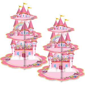 2 Pack Cupcake Stands Birthday Decorations, Themed Cupcake Holders Party Supplies Favors - 3 Tier Cardboard Cup Cake Tower for Birthday Shower Party First Day