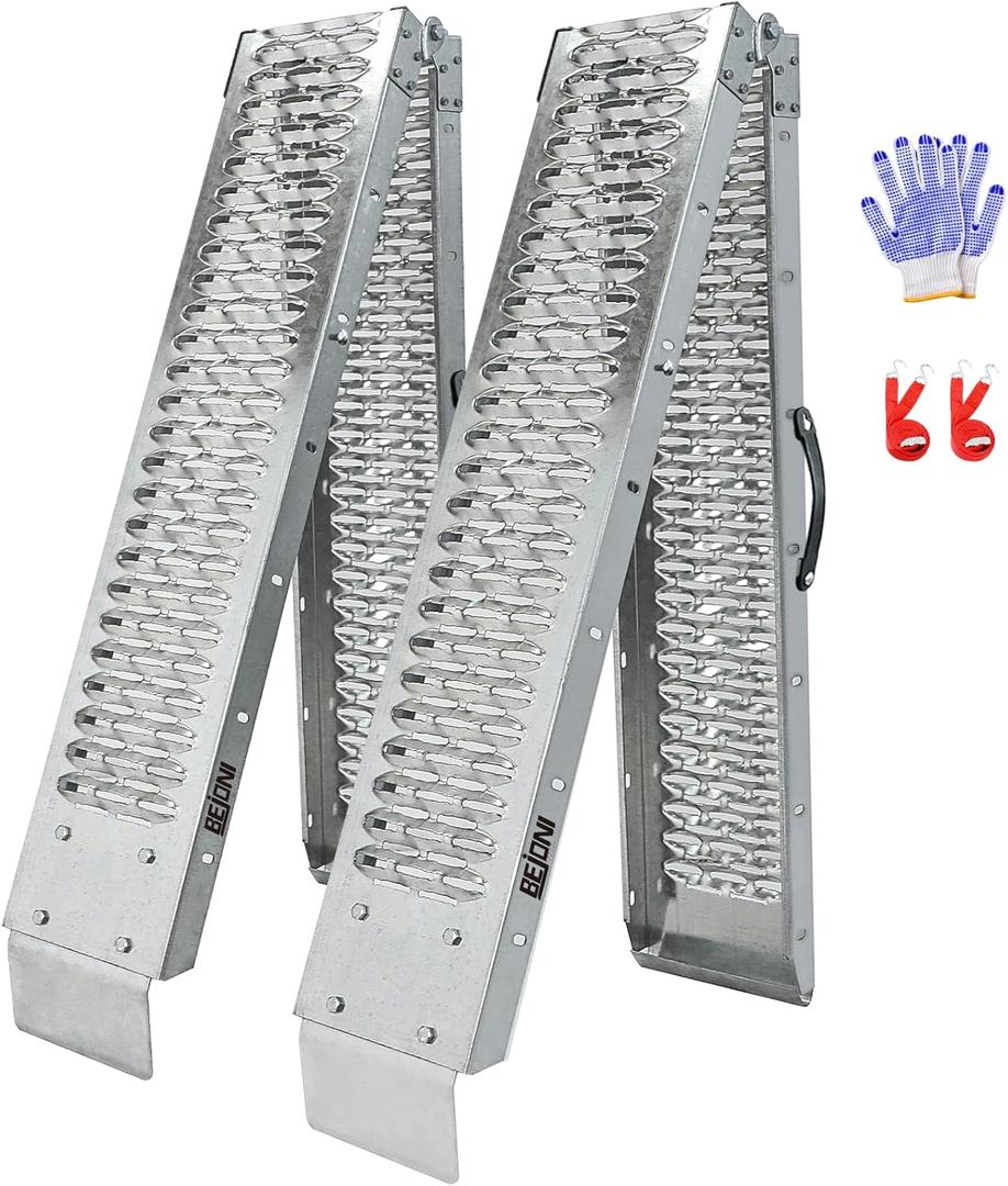BEJONI 83" Folding Truck Ramps, 960 Lbs Capacity Heavy Duty Loading Ramps for Lawn Mower, Portabe Anti-Slip Steel Loading Ramps for Pickup Trucks, ATV, UTV, Motorcycle, Trailer, Dirt Bike, 2-Pack (83'' L-Usable Height: under 30'')