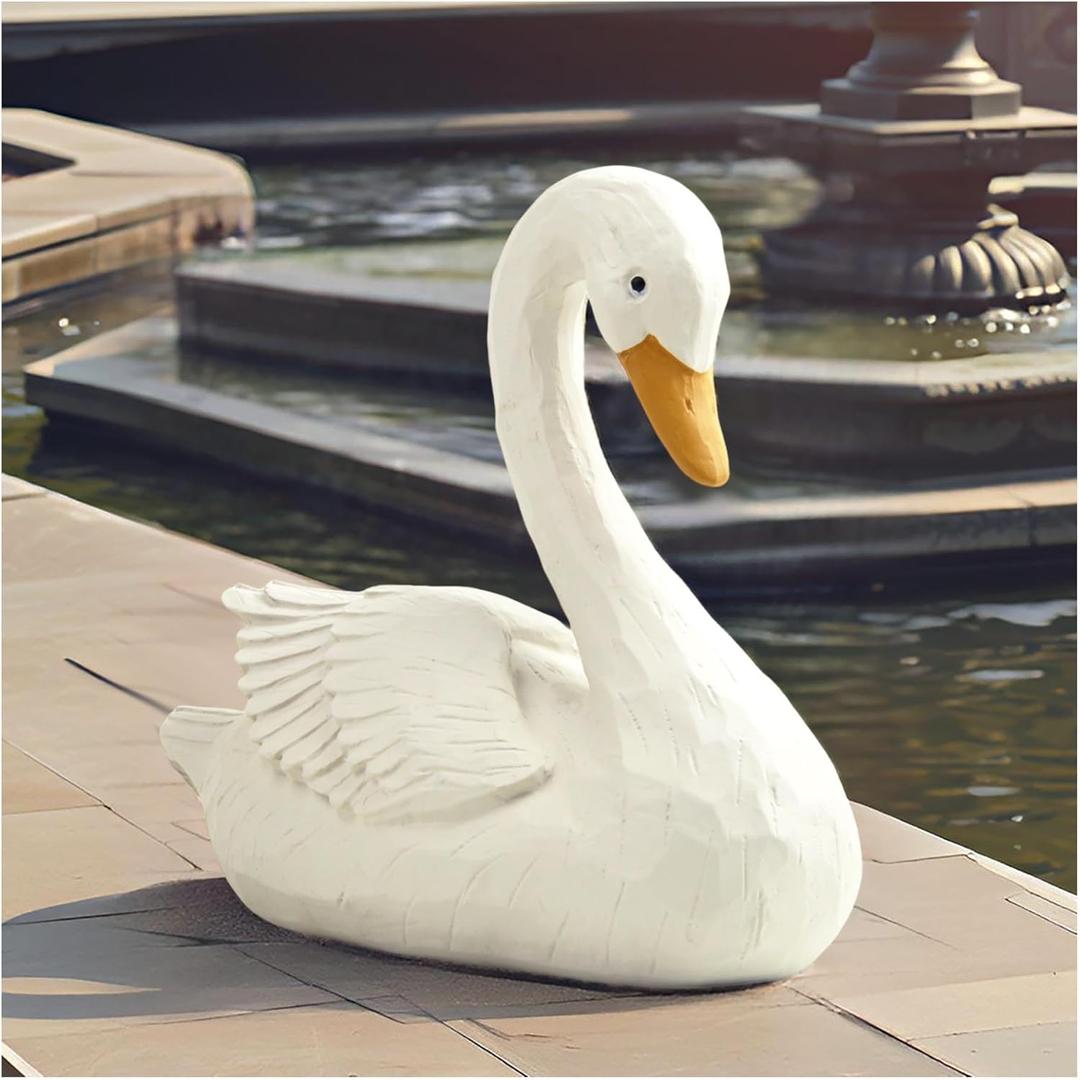 Swan Statue for Garden Decor  7.5" Resin Figurine in Grey-White Finish, Elegant Bird Sculpture for Indoor Outdoor Display, Home, Patio, or Yard Ornament