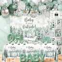 Baby Its Cold Outside Baby Shower Decorations, Green Winter Baby Shower Decorations Winter Wonderland Tablecloth Banner Backdrop Balloon Box Cupcake Topper Hanging Swirl for Boy Girl Gender Reveal