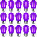 ZHZHLED Purple Light Bulbs Plastic 2 Watt S14 LED Replacement Bulbs for Indoor Outdoor String Lights, Shatterproof Waterproof E26 Base Filament Edison Christmas Halloween Light Bulbs,15 Pack