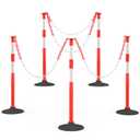 RoadHero 5 Pack Traffic Delineator Post with Weighted Rubber Base, Portable Orange Safety Barrier Posts Cones with 5 FT Plastic Chain and Reflective Collars for Parking Lots,Construction Events