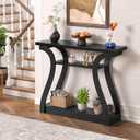 Wooden Console Table with Curved Legs and Shelf, 3-Tier Modern Accent Narrow Sofa Table for Entrance Area, Living Room, Hallway, 47 in Wide Wood Console Table for Entryway (Black)