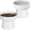 Ceramic Elevated Cat Bowls-Water Bowl, 15 Tilted Design, Anti-Vomiting & Spine Protection, Prevent Whisker Fatigue for Kittens to Adult Cats and Small Dogs (White-Elevated Cat Bowls-2), Pack of 1 