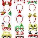 Christmas Glasses & Headband 12 Pack, Xmas Glitter Eyeglasses Frame & Headwear Accessories - One Size Fits All, Holiday Party Favor Supplies Classroom Game Prizes Gifts Photo Booth Props Outfit