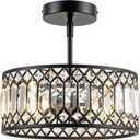 3-Light Crystal Ceiling Light, Modern Semi Flush Mount Light Fixture, Black Crystal Chandelier for Kitchen Bedroom Bathroom Entryway Hallway