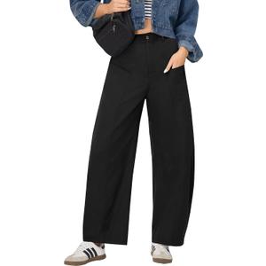 Blooming Jelly Womens Wide Leg Barrel Pants Baggy Casual Pants Loose Trousers with Pockets, M