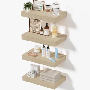 Floating Shelves for Wall, Bathroom Shelves Over Toilet, Wall Shelves & Book Shelf for Room, Hanging Shelf, Modern Wooden Wall-Mounted Small Floating Shelves, 12x7x1.5 in (Oak, Set of 4)