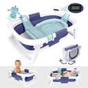 BEBELEH Collapsible Baby Bathtub with Thermometer  Bathtub + Baby tub Sling + Newborn Sling  Baby Bathtub Newborn to Toddler 0-24 Months  The Ultimate Baby Bath tub! (with Thermometer,Blue)