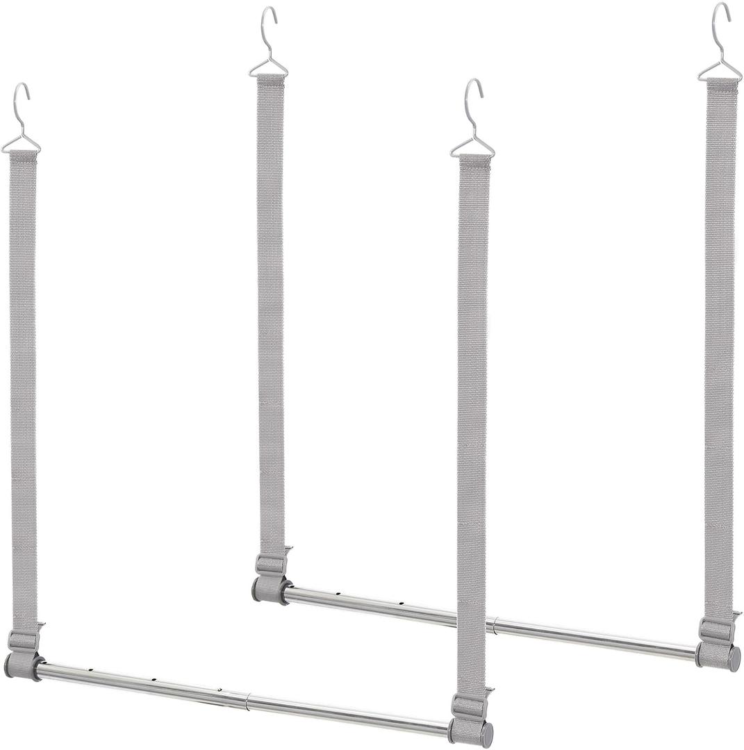 STORAGE MANIAC Hanging Closet Rod, Adjustable Width and Height Closet Hanging Organizer, Space-Saving Clothes Hanging Bar, Closet Extender Hanging Rod Double Closet Hanging Rod, 2 Pack Webbing