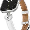 WFEAGL Leather Band Compatible with Apple Watch Bands Women 49mm 46mm 45mm 44mm 42mm(Series 3 2 1),Dressy Slim Grain Genuine Leather band for iWatch Ultra SE Series 11/10/9/8/7/6/5/4/3/2/1-White/Silver