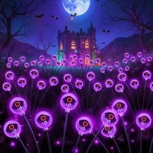 Halloween Decorations Outdoor Solar Eyeball Lights Purple: 6 Pack 36 Led Scary Halloween Lights Decoration, Waterproof Solar Yard Light Swaying Outside Decor for Pathway, Law, Party Gifts