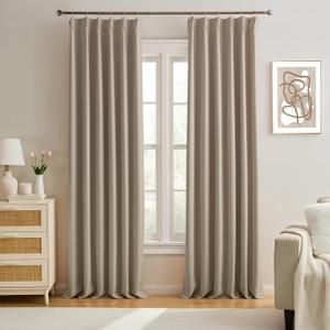 KEQIAOSUOCAI Pinch Pleated Curtains 144 Inch Long 12 FT Tall for Living Room Bedroom Thermal Memory Trained Window Drapes with Hooks (Khaki, 40W x 144L x 2 Panels)