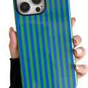 Compatible with iPhone 16 Pro Case Cute Aesthetic Striped Phone Case for Women Girl Shockproof Slim TPU and Hard PC Protective Cover (Green and Blue)
