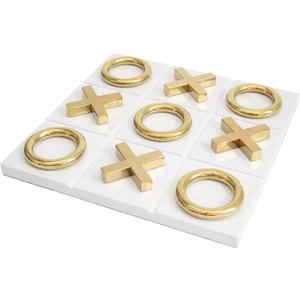 Marble Tic Tac Toe Game for Living Room Decor Centerpiece White and Gold XO with White Marble and Gold Color Stainless Steel Decorative Table Top X/O Board Coffee Table Dcor