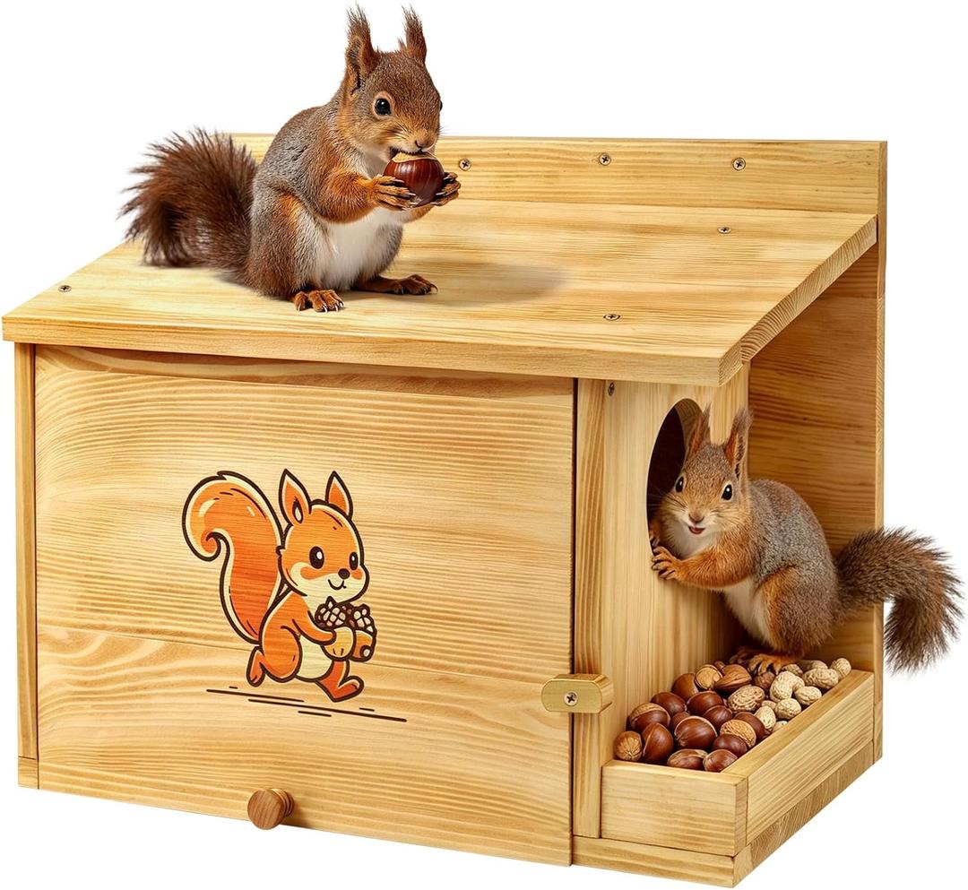 Squirrel House for Outside, Anti-Predator Squirrel Nesting Box & Feeder