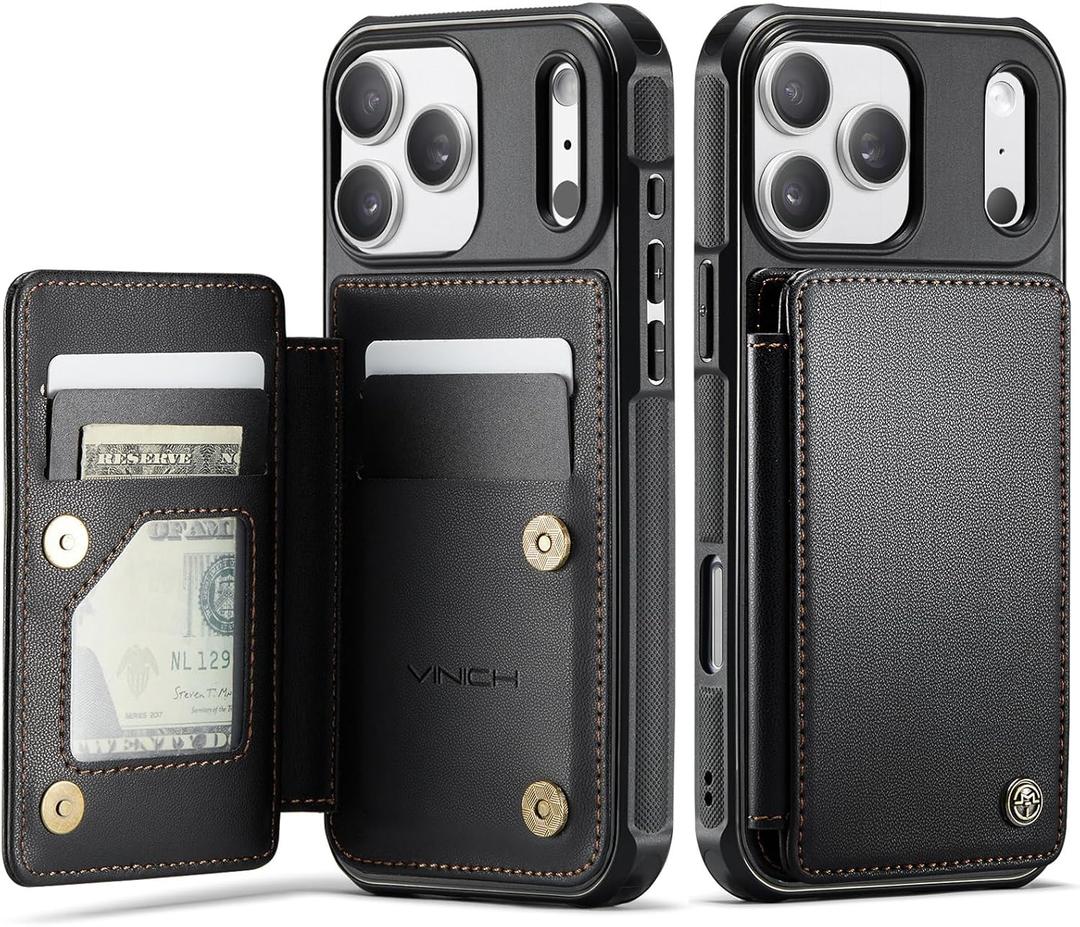 Vinich for iPhone 17 Pro Wallet Case with Card Holder, RFID Blocking Credit Slots Kickstand Shockproof Phone Cover Fit for iPhone 17 Pro 6.3" Black