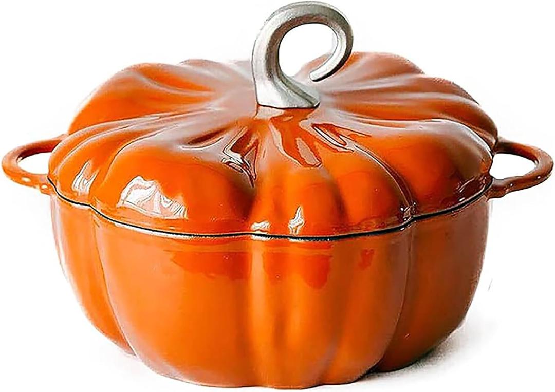 Pumpkin Cocotte,Pumpkin Dutch Oven Pot with Lid, Enamel Cast Iron Cooking Pot,Non Stick Pumpkin Pot, Stew Pot Soup Pot, Serves 3-5,Halloween Thanksgiving Decor Pot Gift (3.9 Quart, Orange)