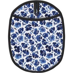 Blue Ink Flowers Print Silicone Pot Holders Heat Resistant Oven Hot Pads with Pockets Non Slip Grip Large Potholders for Kitchen Baking Cooking 9.4 X 7.5 Inches-1 Pc