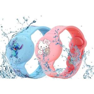 [2 Pack] Compatible for AirTag Kids Bracelet, Cute Kid Air Tag Wristband Adjustable Hidden Watch Band Air Tag Holder for Apple Air Tag, Soft Silicone Waterproof Air Tag Case for Kids (Cartoon)