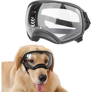 NAMSAN Dog Goggles for Large Dogs, Clear Lenses, Dog Sunglasses Medium to Large Breed, Anti-UV Doggie Eye Protection, Adjustable Driving Glasses, Windproof Dustproof, Black